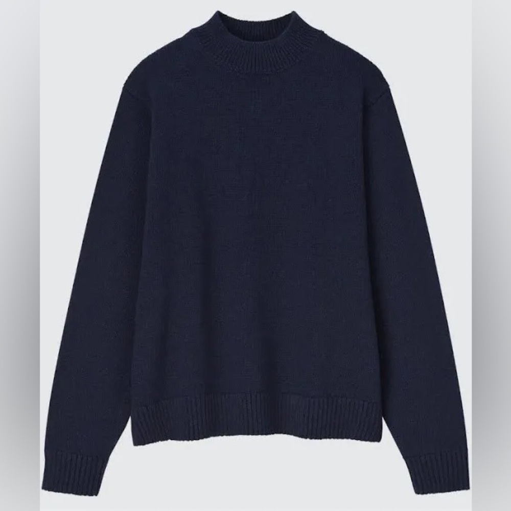 Uniqlo Navy Cotton-Blend Knit Mockneck Pullover Sweater